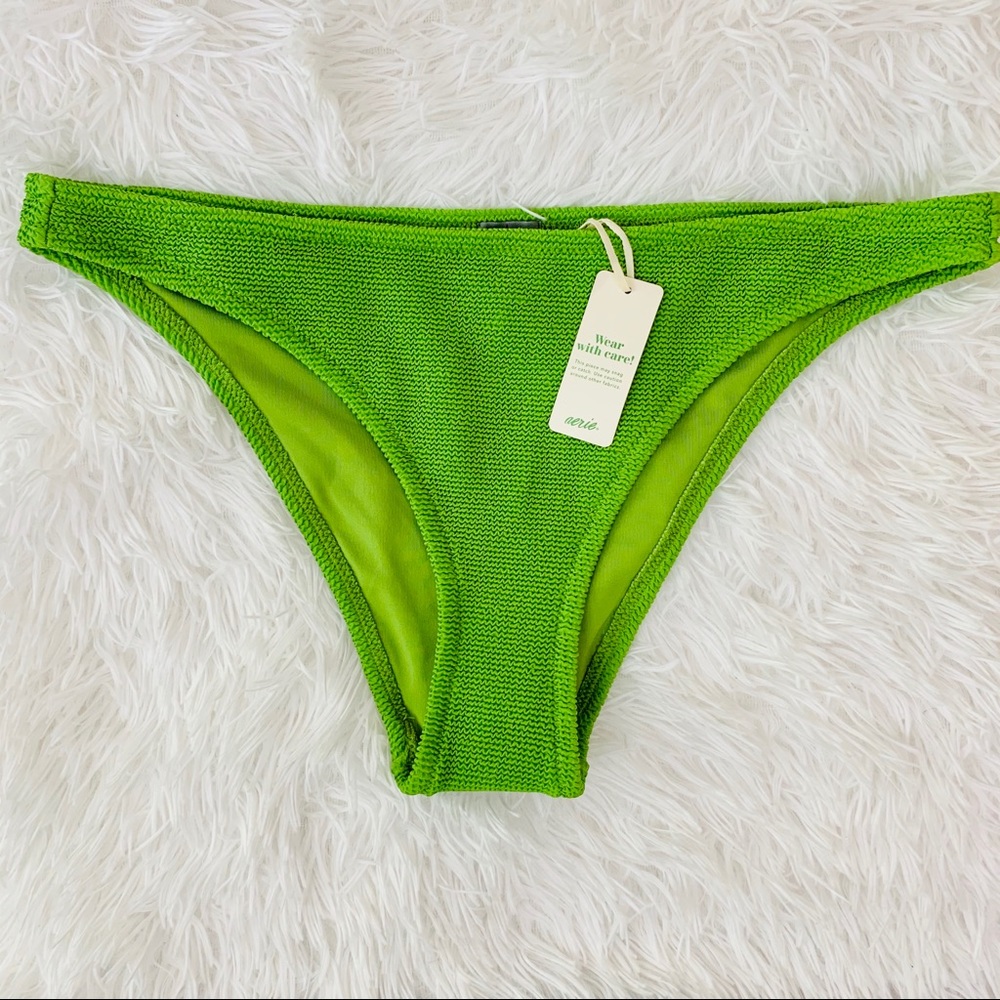Aerie Green Waffle Cheeky High Leg Bikini Bottoms